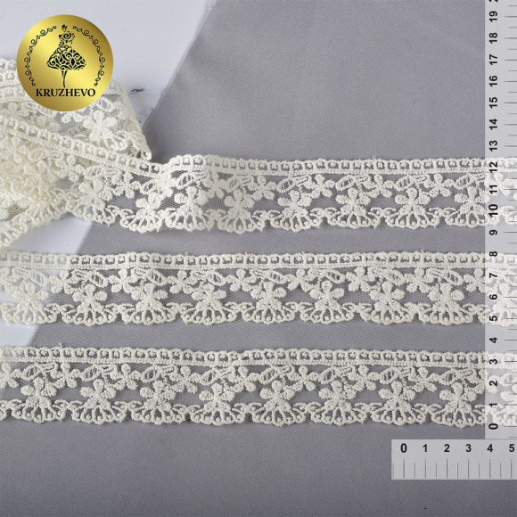 Кружево на сетке KRUZHEVO арт.TBY.D53 шир.35мм цв.02 молочный, уп.13м