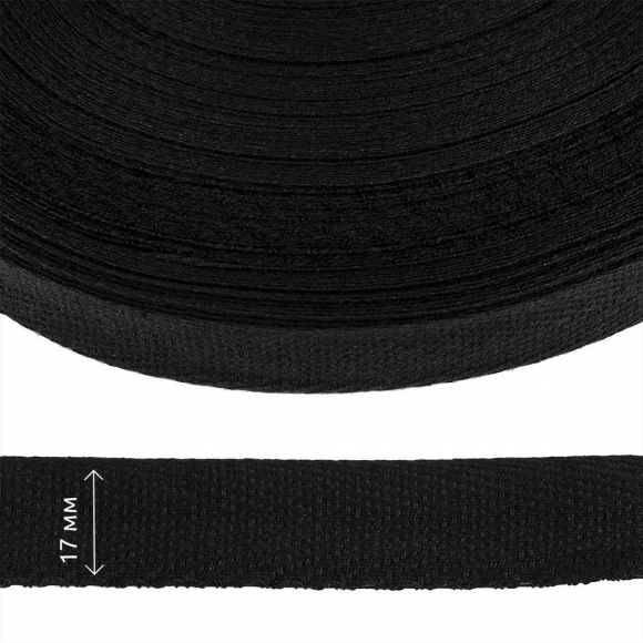 Тесьма киперная 17 мм хлопок 1,8г/см арт.12.2С-256К.17.ЧЕРНЫЙ цв.005 уп.50м