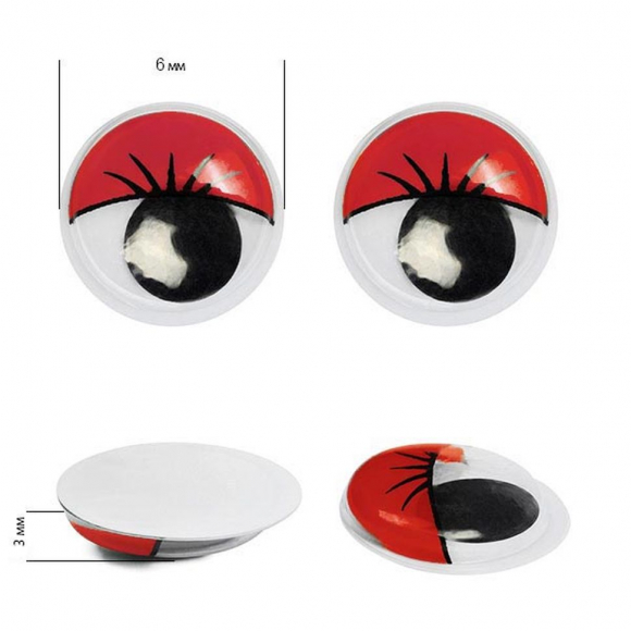 Глаза бегающие с ресницами TBY 6мм цв.красный уп.200шт