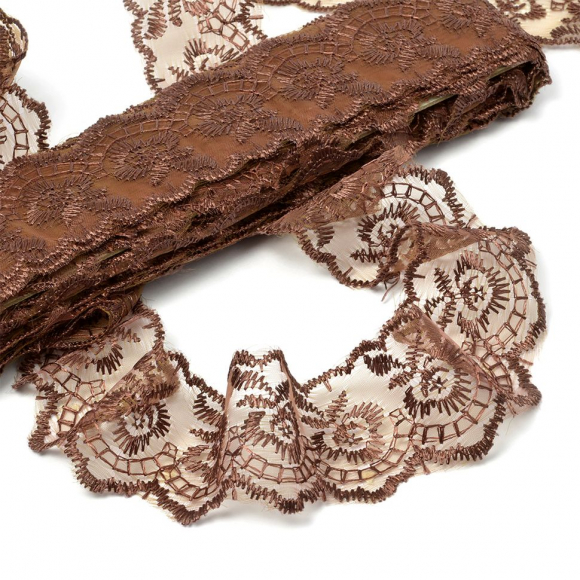 Кружево капрон KRUZHEVO арт.TBS.30010 шир.45мм цв.142 (158) коричневый уп.9,14м