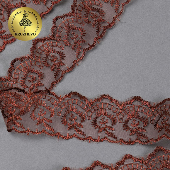Кружево капрон KRUZHEVO арт.TBS.30010 шир.45мм цв.142 (158) коричневый уп.9,14м