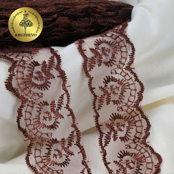 Кружево капрон KRUZHEVO арт.TBS.30010 шир.45мм цв.142 (158) коричневый уп.9,14м