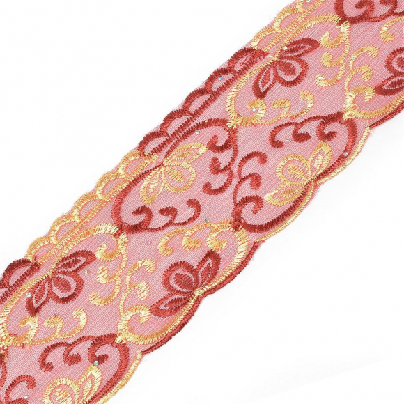 Кружево на сетке TBY-SL2.08 шир.95мм цв.красный уп.9,14м