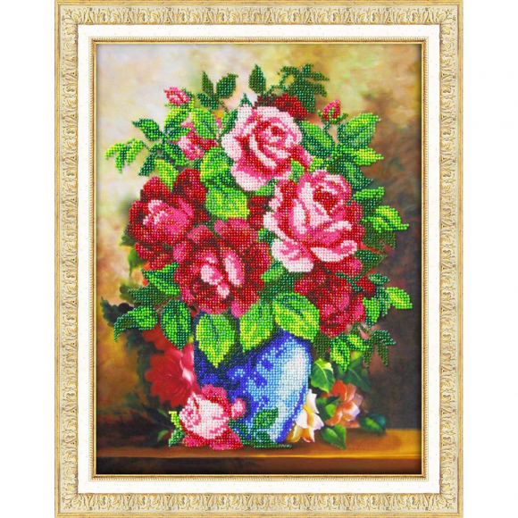 Набор для вышивания бисером ПАУТИНКА арт.Б-1258 Ваза с розами 24х32 см