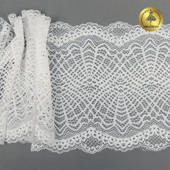 Кружево-стрейч KRUZHEVO арт.TBY.6389 шир.190мм цв.004 белый уп.10м