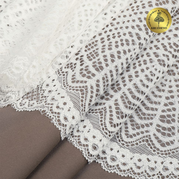 Кружево-стрейч KRUZHEVO арт.TBY.6389 шир.190мм цв.004 белый уп.10м