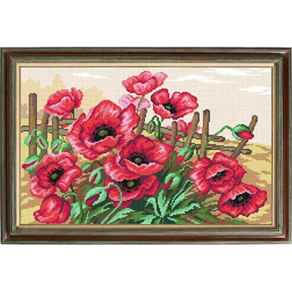 Рисунок на канве (страмин) с нанесенным рисунком ЧАРIВНИЦЯ арт. S63 Маки 33х50 см