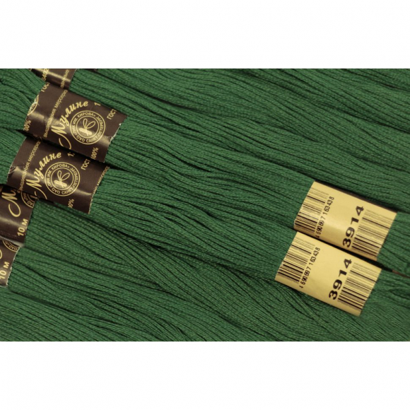 Нитки мулине цв.3914 зеленый 12х10м С-Пб