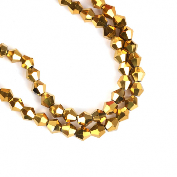 Бусины граненые Биконус (стекло) на нитях арт.TBY-K-2  6х6мм отвер.1,5мм цв.77 золото уп.3х50 бусин