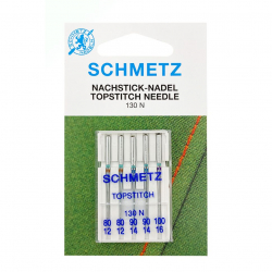 Иглы для бытовых швейных машин Schmetz Топ Стич 130/705H № 80(2), 90(2), 100 уп.5 игл