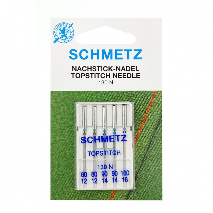 Иглы для бытовых швейных машин Schmetz Топ Стич 130/705H № 80(2), 90(2), 100 уп.5 игл