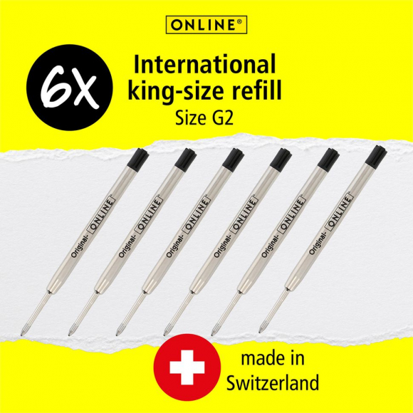 Стержни G2 " International King Size Refill" для шариковых ручек, 9,8 см, 0,7 мм, цвет черный, 6 шт