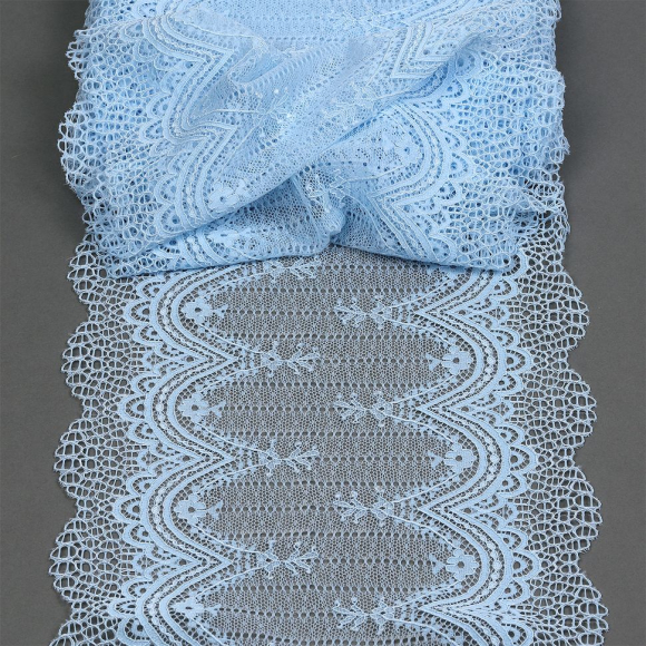 Кружево-стрейч KRUZHEVO арт.TBY.8037 шир.230мм цв.F183 голубой уп.10м