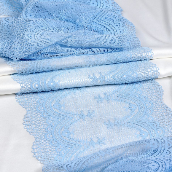 Кружево-стрейч KRUZHEVO арт.TBY.8037 шир.230мм цв.F183 голубой уп.10м