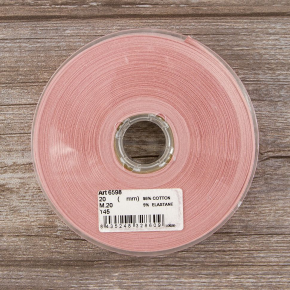 Косая бейка хлопок, 20 мм, 20 м, цвет 145, розовый нежный