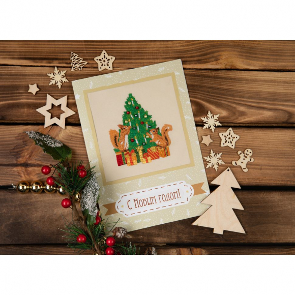 Набор для вышивания PANNA Живая картина арт. JK-2272 Открытка. Бельчата 9,5х8 см