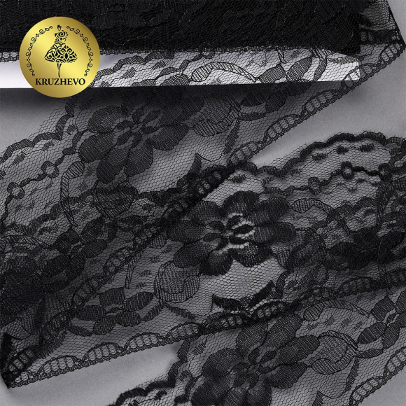 Кружево-трикотаж KRUZHEVO арт.TBY 1668 шир.70мм цв.10 черный, уп.27,4м