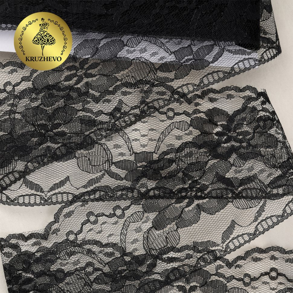 Кружево-трикотаж KRUZHEVO арт.TBY 1668 шир.70мм цв.10 черный, уп.27,4м