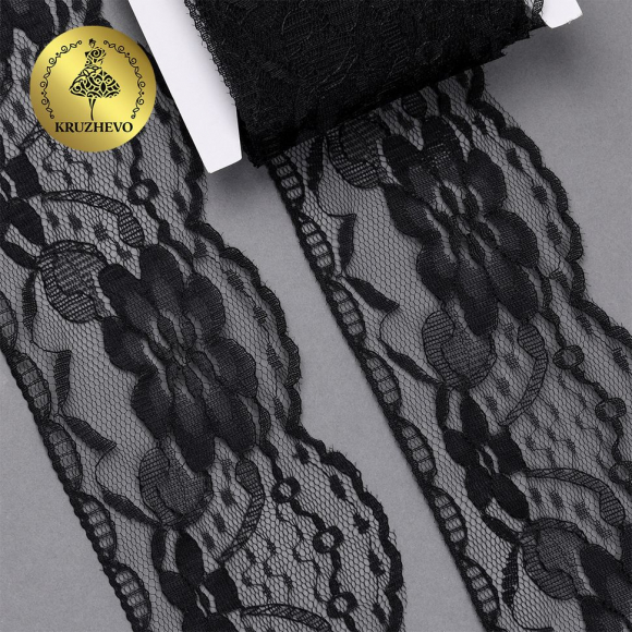 Кружево-трикотаж KRUZHEVO арт.TBY 1668 шир.70мм цв.10 черный, уп.27,4м
