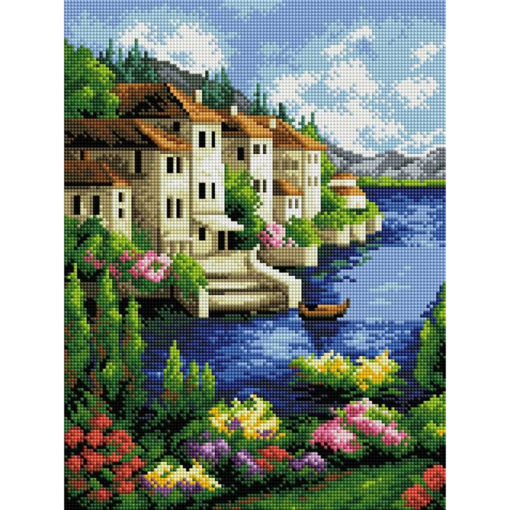 Набор Белоснежка для изготовления картин со стразами на подрамнике арт.БЛ.144-ST-S Городок на берегу 30х40см