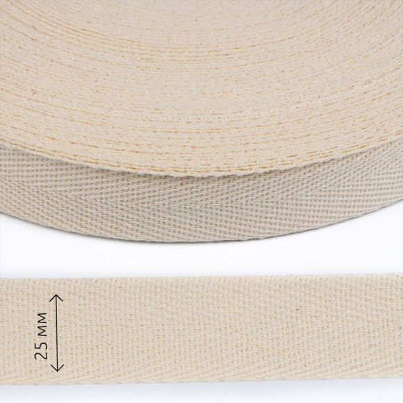 Тесьма киперная 25 мм хлопок 1,8г/см арт.12.2С-257.25.БЕЛЫЙ цв.суровый уп.50м