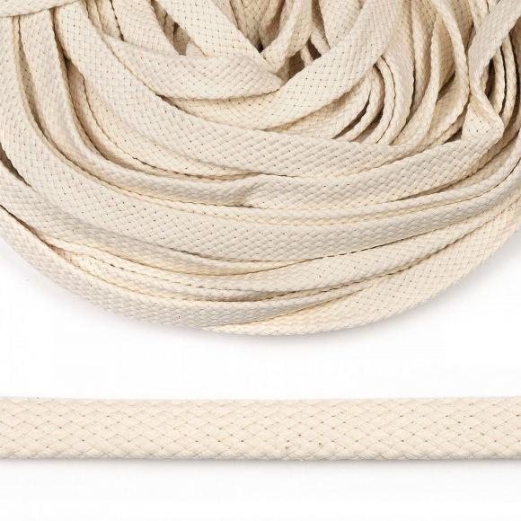 Шнур плоский х/б 15мм турецкое плетение TW цв.002 суровый светлый уп.50м Шнур плоский х/б 15мм турецкое плетение TW цв.002 суровый светлый уп.50м