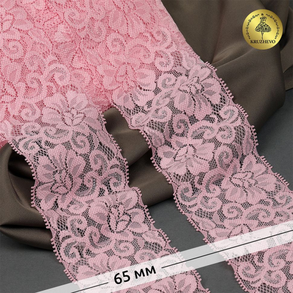 Кружево-стрейч KRUZHEVO арт.TBY.L840 шир.65мм цв.F133 нежно-розовый уп.25м Кружево-стрейч KRUZHEVO арт.TBY.L840 шир.65мм цв.F133 нежно-розовый уп.25м