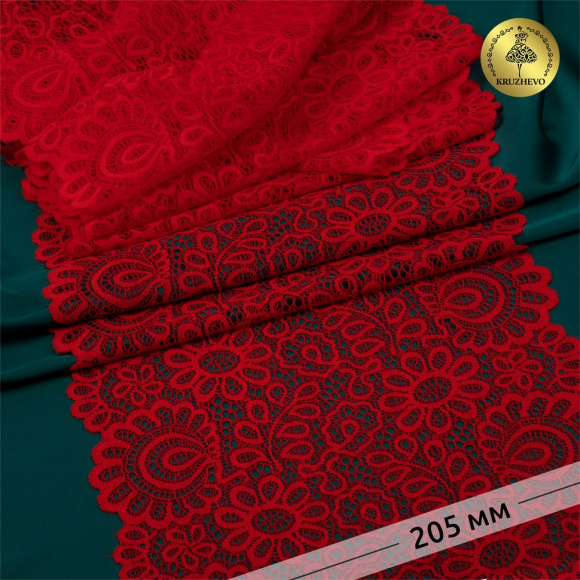 Кружево-стрейч KRUZHEVO арт.TBY.YSTL00839 шир.205мм цв.100 красный уп.25м Кружево-стрейч KRUZHEVO арт.TBY.YSTL00839 шир.205мм цв.100 красный уп.25м