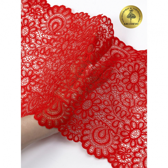Кружево-стрейч KRUZHEVO арт.TBY.YSTL00839 шир.205мм цв.100 красный уп.25м Кружево-стрейч KRUZHEVO арт.TBY.YSTL00839 шир.205мм цв.100 красный уп.25м