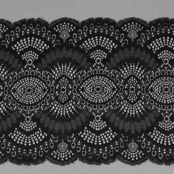 Кружево-стрейч KRUZHEVO арт.TBY.30239 шир.195мм цв.170 черный уп.25м