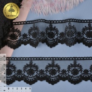 Кружево на сетке KRUZHEVO арт.TR.6196 шир.70мм цв.черный, уп.9м
