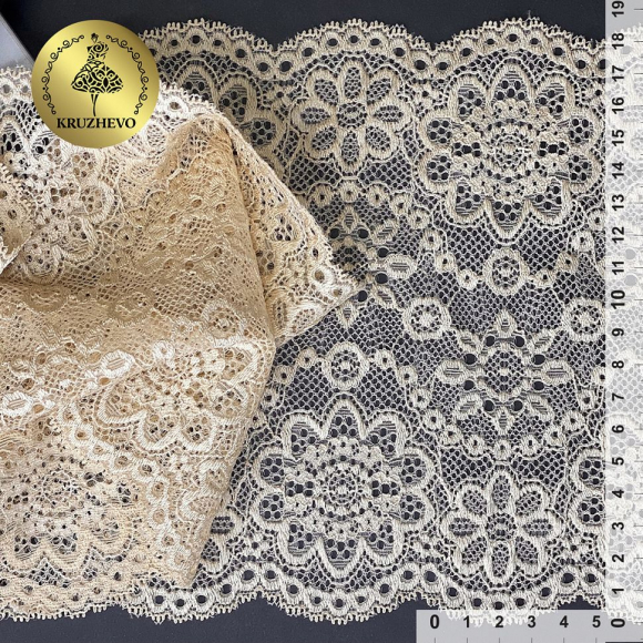 Кружево-стрейч KRUZHEVO арт.TBY.00755 шир.185мм цв.126 бежевый уп.25м Кружево-стрейч KRUZHEVO арт.TBY.00755 шир.185мм цв.126 бежевый уп.25м