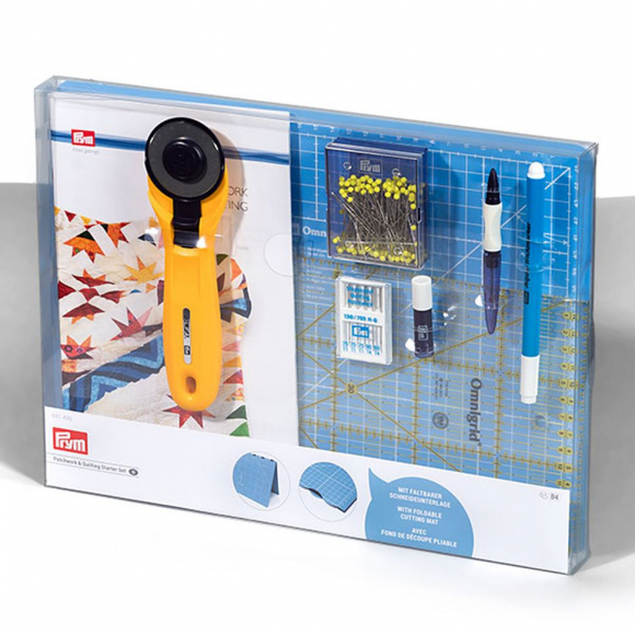 651496 PRYM Набор для пэчворка (коврик 30х45см, нож MAXI, линейка 15х30см, аква-маркер, игольница, булваки, иглы)