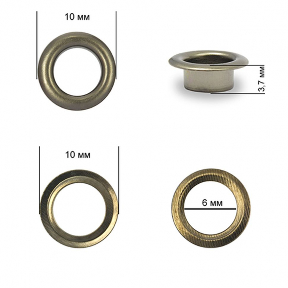 Люверсы сталь TBY.2140 №4 (? 6мм, h 3,7мм) цв. никель черный уп. 1000шт