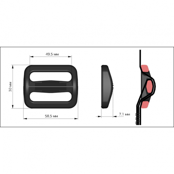Пряжка регулятор двухщелевая 50мм TN50 цв.черный нагрузка 80 кг уп.100 шт