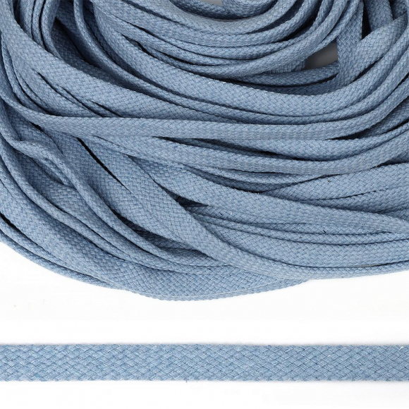 Шнур плоский х/б 10мм турецкое плетение цв.020 голубой уп.50 м