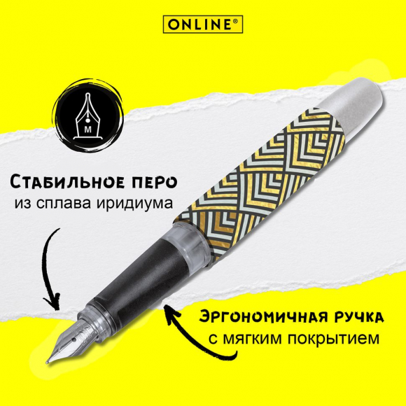 189660_Ручка перьевая "Campus", с синим картриджем, размер пера M, 0.5 мм, принт "Золотые ромбы"