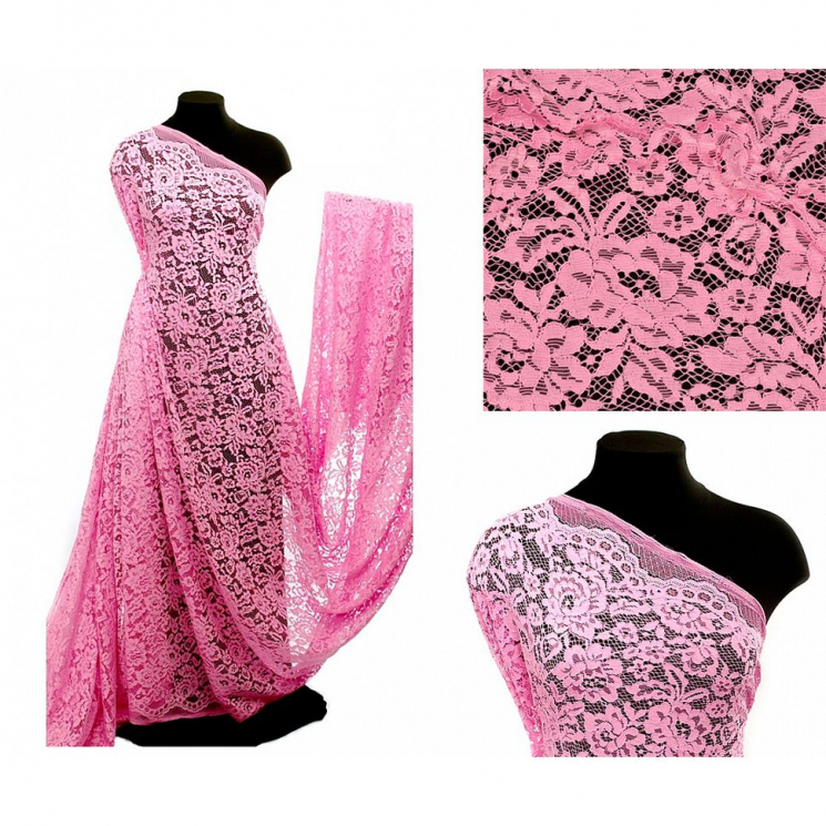 Кружевная ткань (гипюр) в нарезке с кордом арт.TBY.LN-3002 шир.145см 130 г/м? цв.135 розовый уп.5м