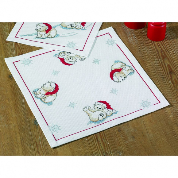 Набор для вышивания PERMIN арт.10-5642 Салфетка Белые медведи 34х34 см