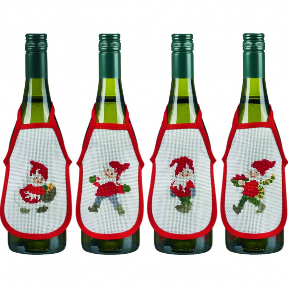 Набор для вышивания PERMIN арт.78-6613 Фартучки на бутылку Счастливые Санты 10х15 см