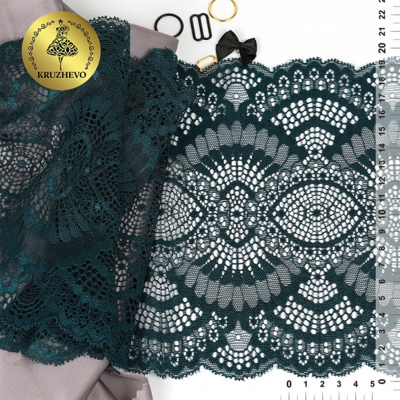 Кружево-стрейч KRUZHEVO арт.TBY.30239 шир.195мм цв.2063 атлантическая глубина уп.25м