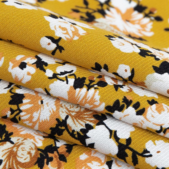 Ткань Твил 140 г/м? 100% вискоза шир.145 см арт.Р.33912.06 цв.06 горчичный рул.25м