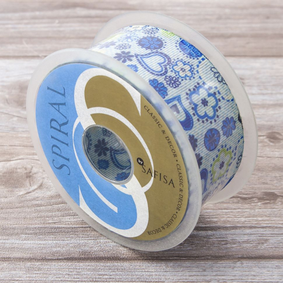 Лента репсовая SAFISA с рисунком, 39 мм, 15 м, цвет 02, голубой