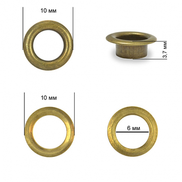 Люверсы сталь TBY.2140 №4 (? 6мм, h 3,7мм) цв. антик уп. 1000шт