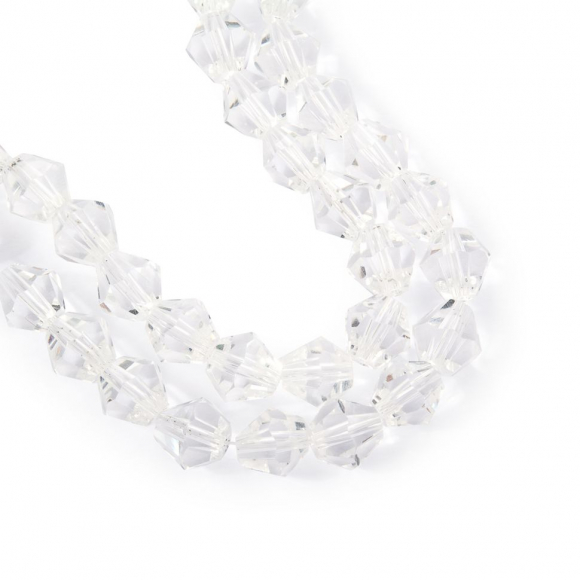 Бусины граненые Биконус (стекло) на нитях арт.TBY-K-2  8х8мм отвер.1,8мм цв.01 прозрачный уп.3х40 бусин