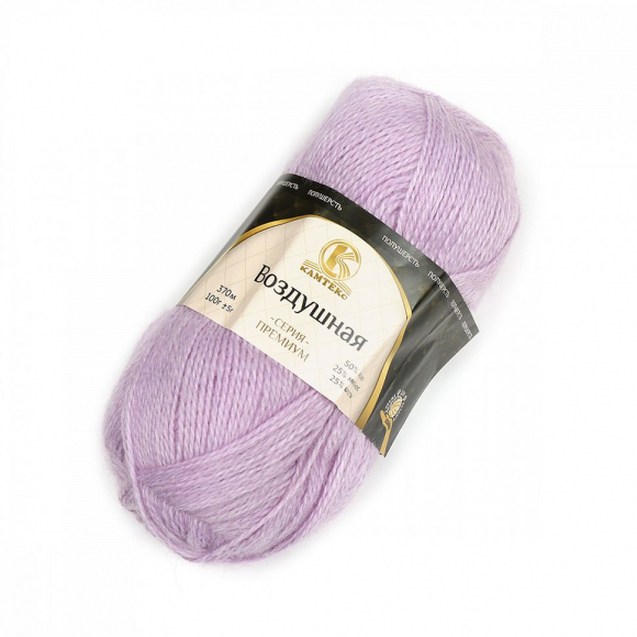 Пряжа для вязания КАМТ Воздушная (25% меринос, 25% шерсть, 50% акрил) 5х100г/370м цв.072 лаванда Пряжа для вязания КАМТ Воздушная (25% меринос, 25% шерсть, 50% акрил) 5х100г/370м цв.072 лаванда