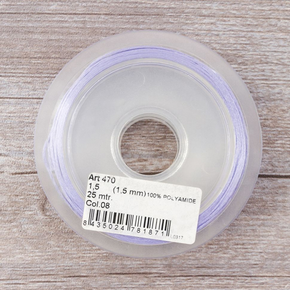 Шнур атласный SAFISA 1,5 мм, 25 м, цвет 08, сиреневый