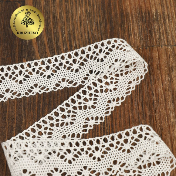 Кружево из мерсеризованного хлопка KRUZHEVO 25мм арт.TR.A9320 цв.белый, уп.3м
