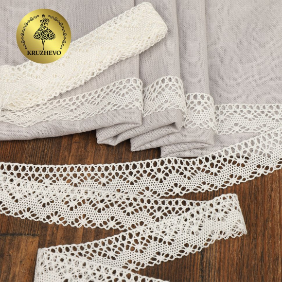 Кружево из мерсеризованного хлопка KRUZHEVO 25мм арт.TR.A9320 цв.белый, уп.3м