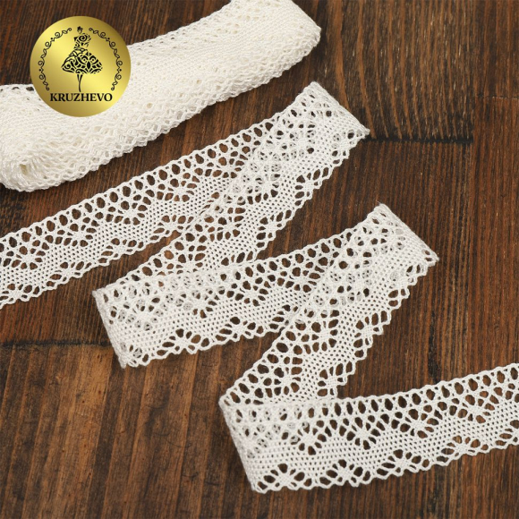 Кружево из мерсеризованного хлопка KRUZHEVO 25мм арт.TR.A9320 цв.белый, уп.3м